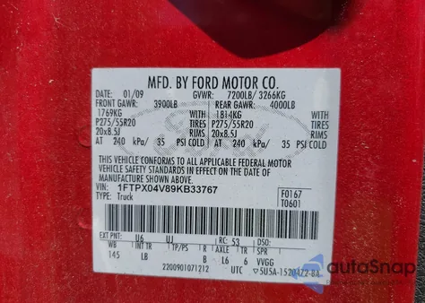 2009 Ford F-150 Fx4/Xlt from USA, damaged, VIN 1FTPX04V89KB33767